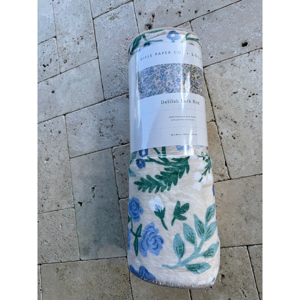 Rifle Paper Co x Loloi Delilah Bath Rug 20x60 Floral Blue Cream Runner NEW